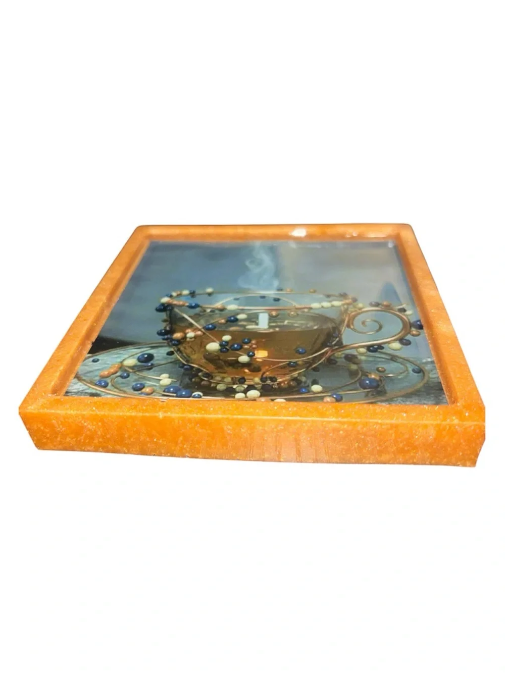 NORE’S NOVELTIES Single Handcrafted Square Decorative Beverage Coaster “TeaTime”
